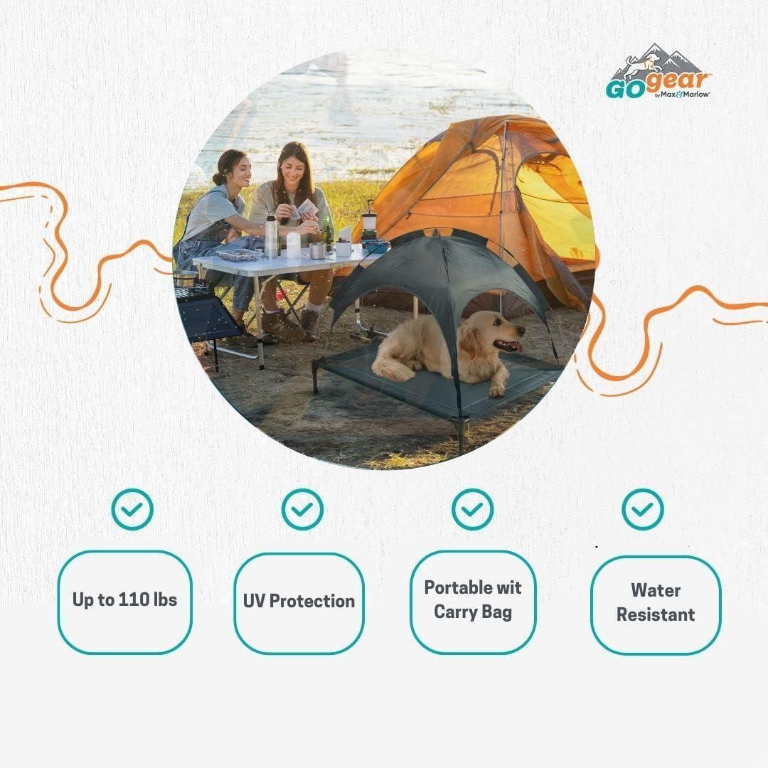 Outdoor Portable Grey Pet Dog Bed With Awning | Travel Dog Cot