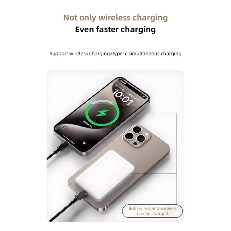 Portable Magnetic Fast Charging Power Bank | Mini Size Large Capacity 10000mAh Magnetic Wireless Charging USB-C