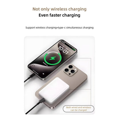 Portable Magnetic Fast Charging Power Bank | Mini Size Large Capacity 10000mAh Magnetic Wireless Charging USB-C
