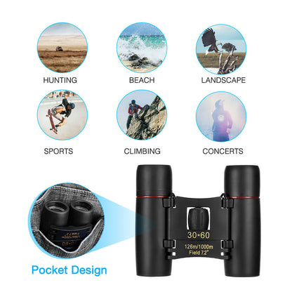 VistaView 30x60 Zoom Compact Folding Travel Binoculars