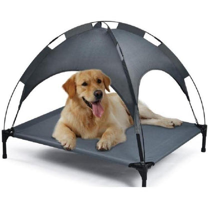 Outdoor Portable Grey Pet Dog Bed With Awning | Travel Dog Cot