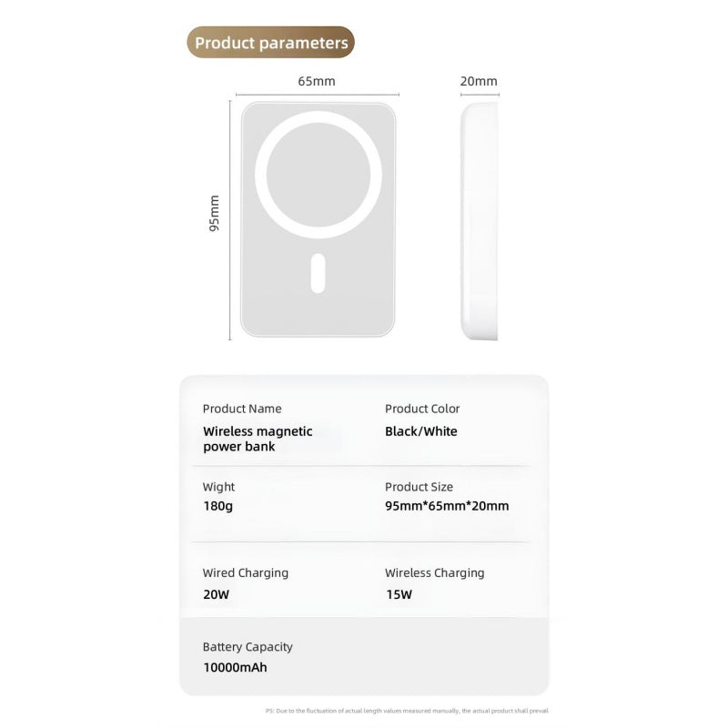 Portable Magnetic Fast Charging Power Bank | Mini Size Large Capacity 10000mAh Magnetic Wireless Charging USB-C