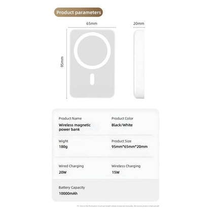 Portable Magnetic Fast Charging Power Bank | Mini Size Large Capacity 10000mAh Magnetic Wireless Charging USB-C