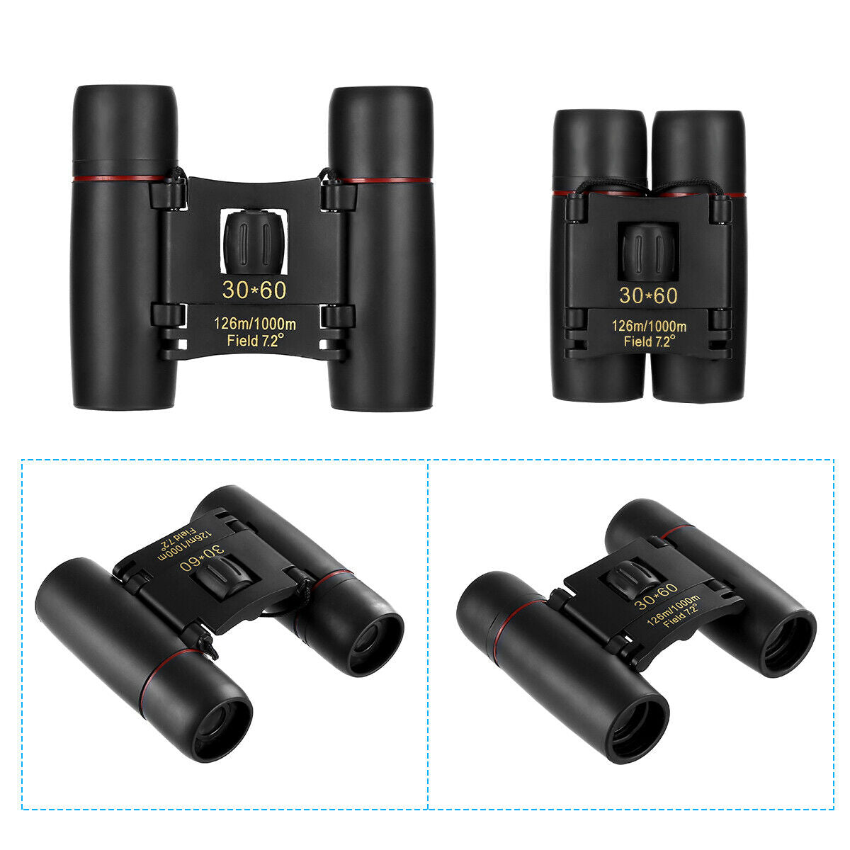 VistaView 30x60 Zoom Compact Folding Travel Binoculars