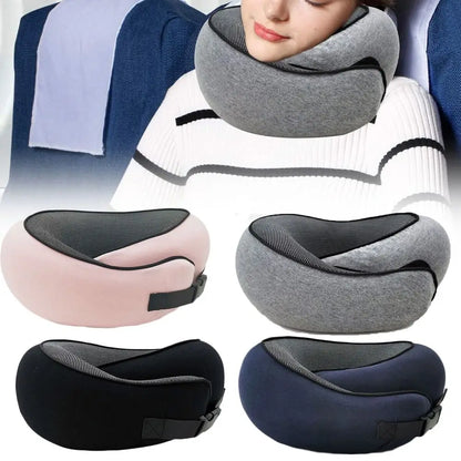 Memory Foam Travel Neck Pillow | U Shape Adjustable Support Comfortably Sleeping On Plane Car Office Noon Break