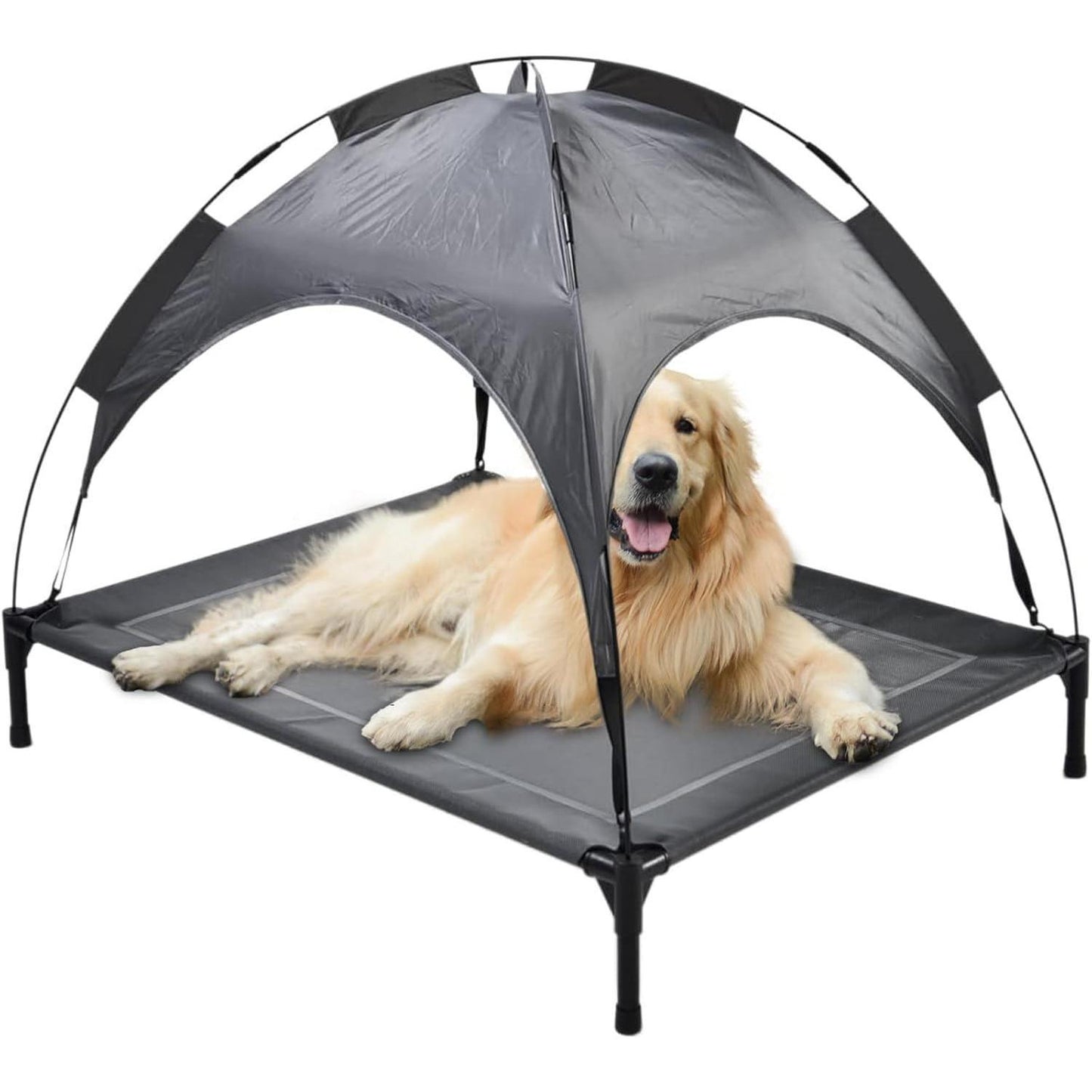 Outdoor Portable Grey Pet Dog Bed With Awning | Travel Dog Cot