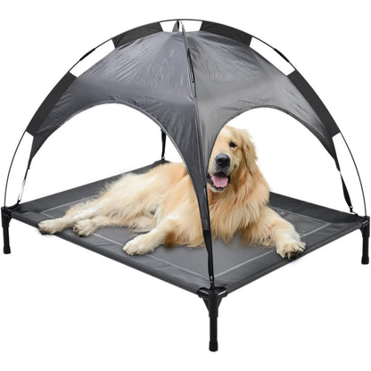 Outdoor Portable Grey Pet Dog Bed With Awning | Travel Dog Cot