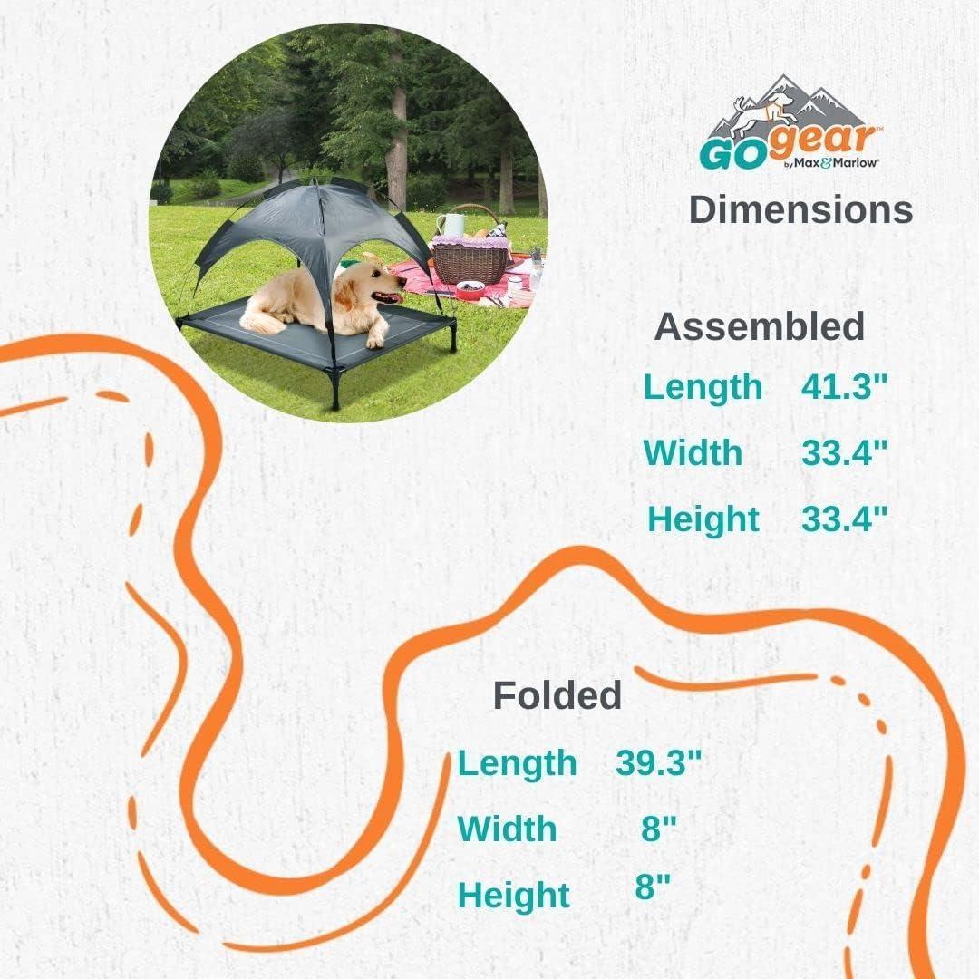 Outdoor Portable Grey Pet Dog Bed With Awning | Travel Dog Cot